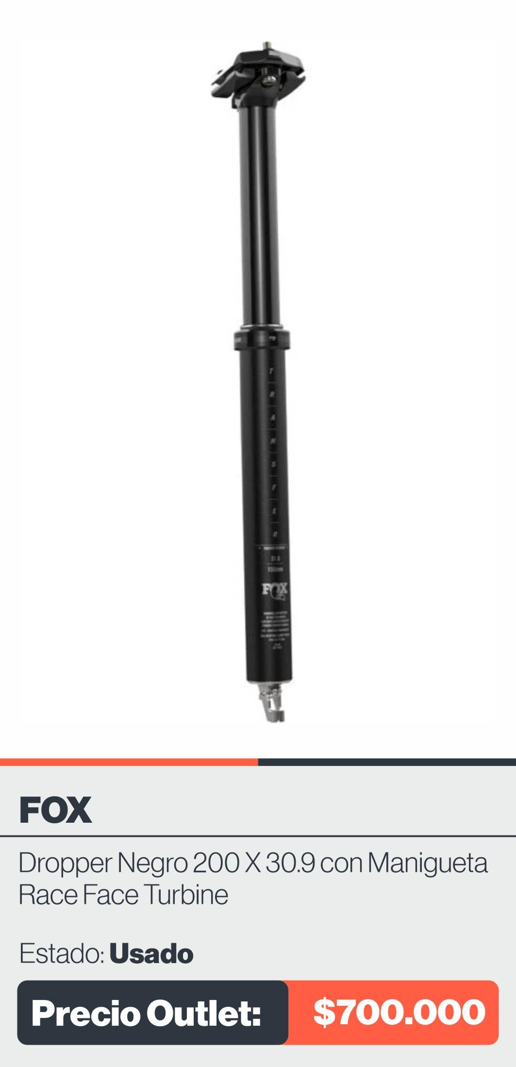 FOX DROPPER NEGRO 200 X 30.9 CON MANIGUETA RACE FACE TURBINE