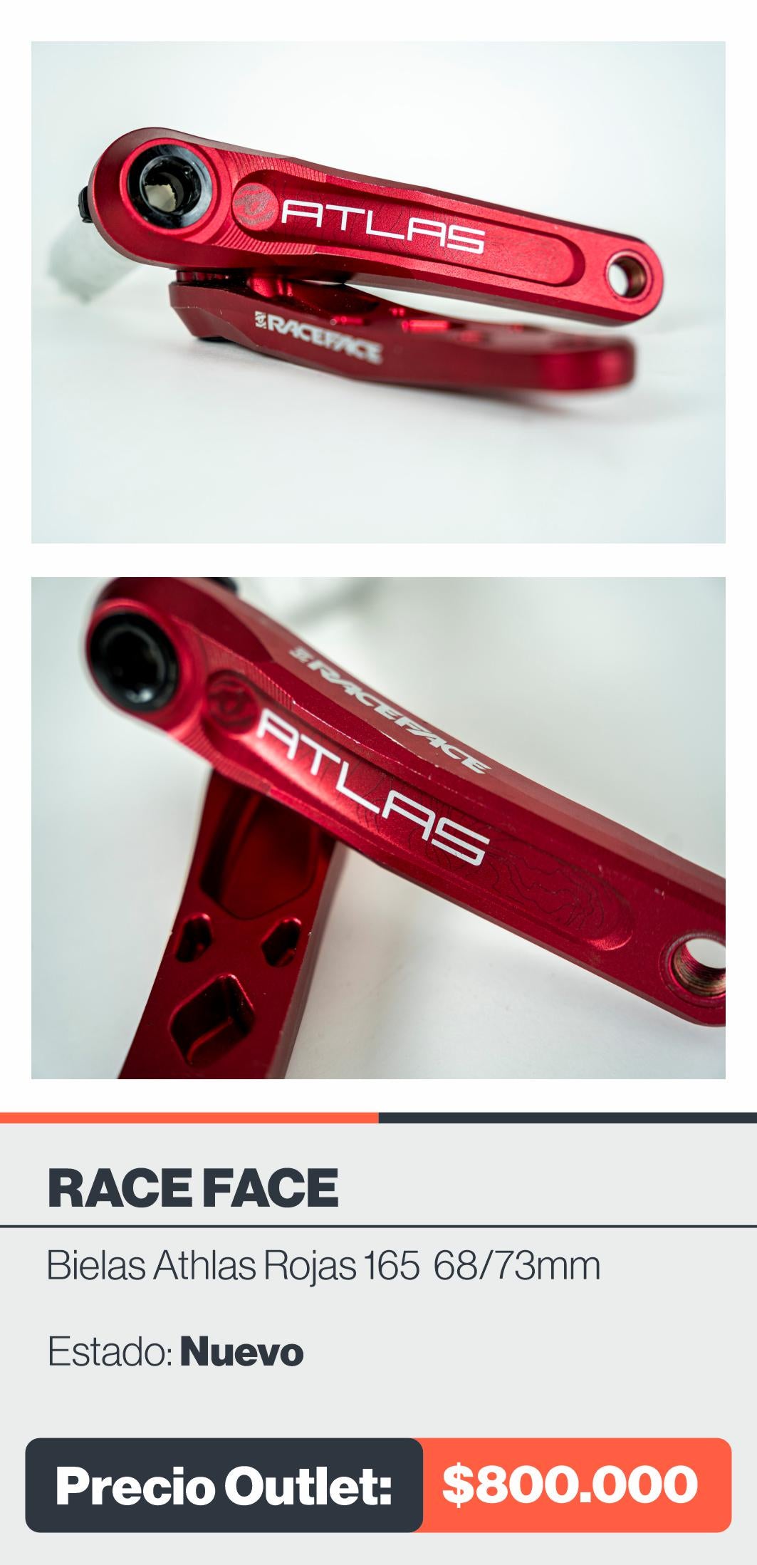 BIELAS RACE FACE ATHLAS ROJAS 165 68/73mm