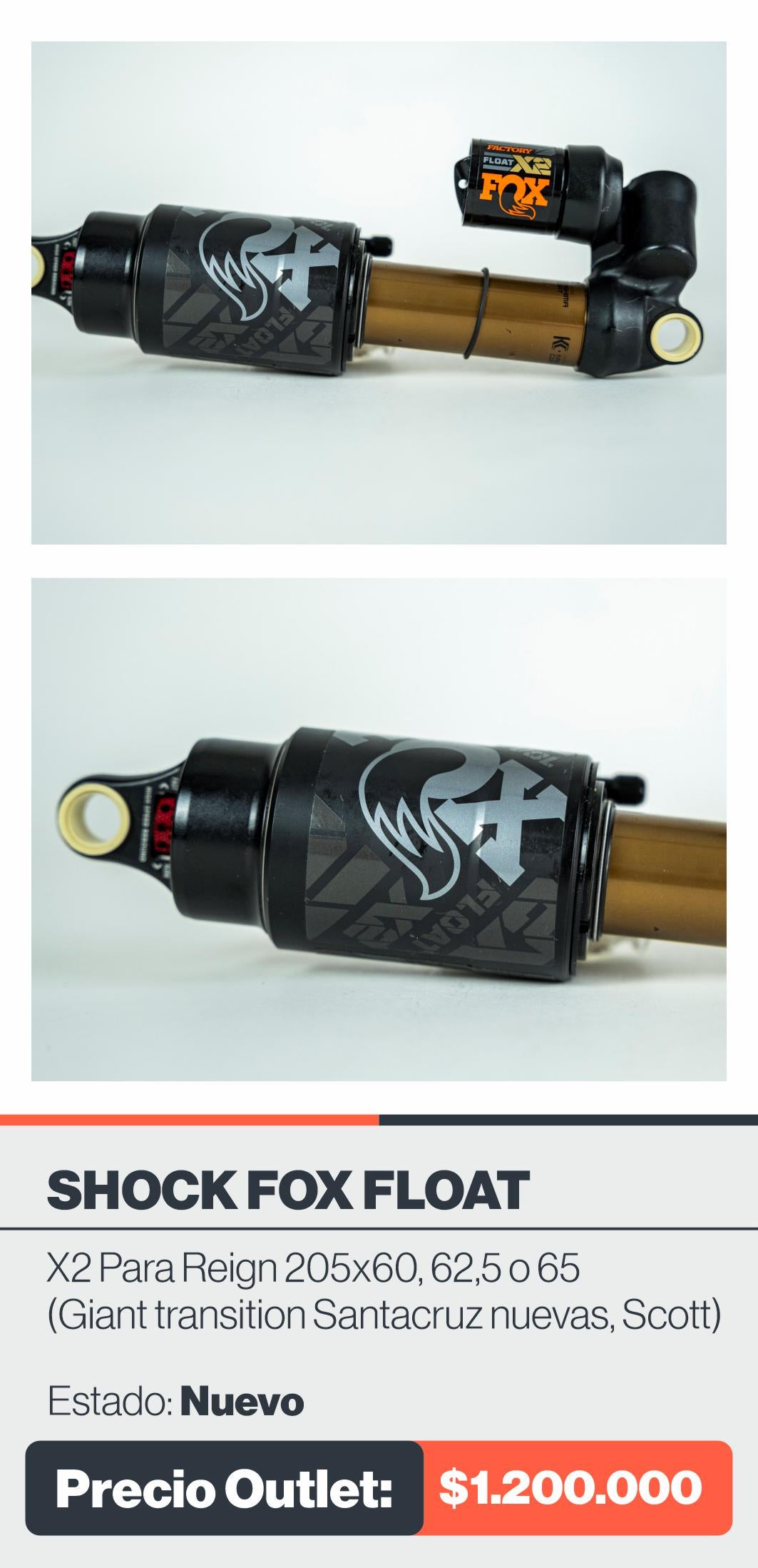 SHOCK FOX FLOAT X2 PARA REIGN 205x60, 62,5 o 65 (giant transition santacruz nuevas, scott)