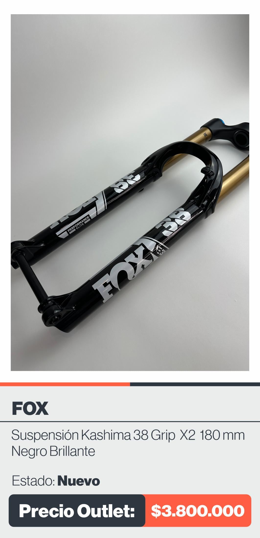 SUSPENSION FOX KASHIMA 38 GRIP X2 180 MM NEGRO BRILLANTE