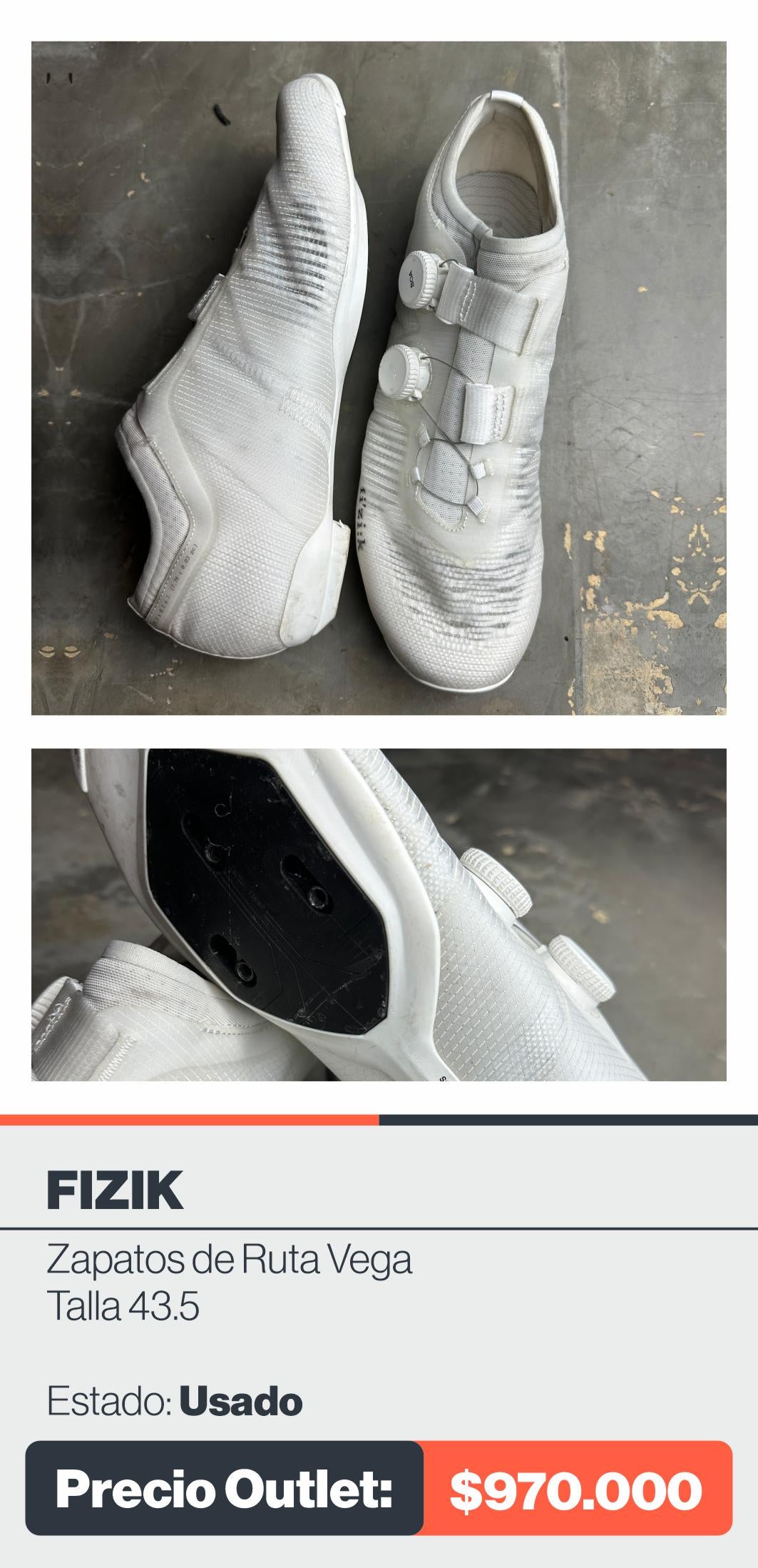 ZAPATILLAS FIZIK VEGA CARBON TALLA 43.5 EU US10-1/4 WHITE