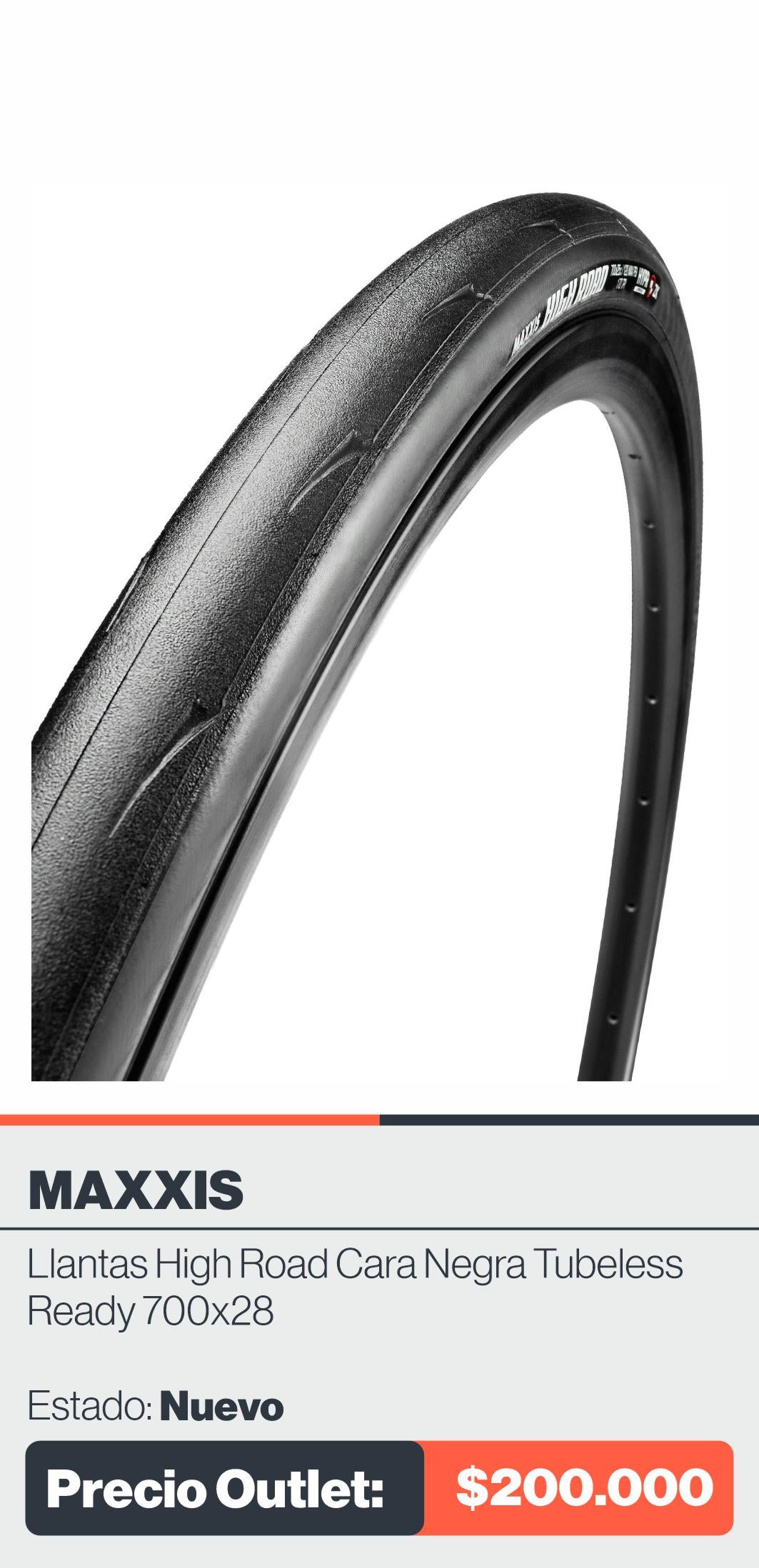 LLANTAS MAXXIS HIGH ROAD CARA NEGRA TUBELESS READY 700X28