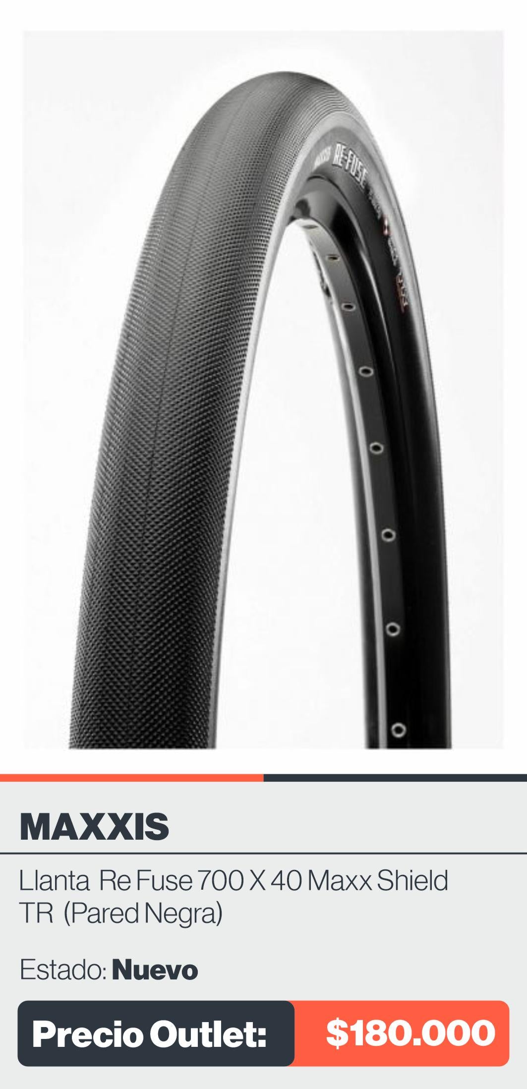 LLANTA MAXXIS RE FUSE 700 X 40 MAXX SHIELD TR (PARED NEGRA)