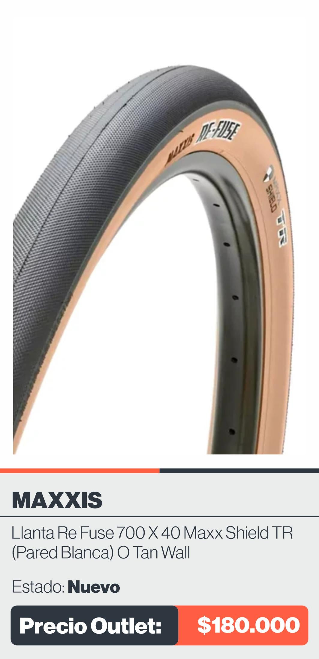 LLANTA MAXXIS RE FUSE 700 X 40 MAXX SHIELD TR (PARED BLANCA) O TAN WALL