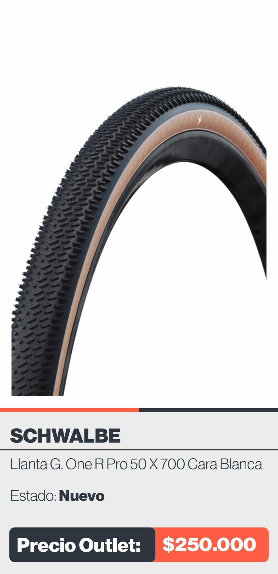 LLANTA SCHWALBE G.ONE R PRO 50 X 700 CARA BLANCA